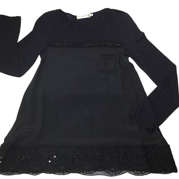 Johnny Was 4 Love and Liberty Top Blouse Size Small Black Beaded Long Sleeve - Picture 6 of 10